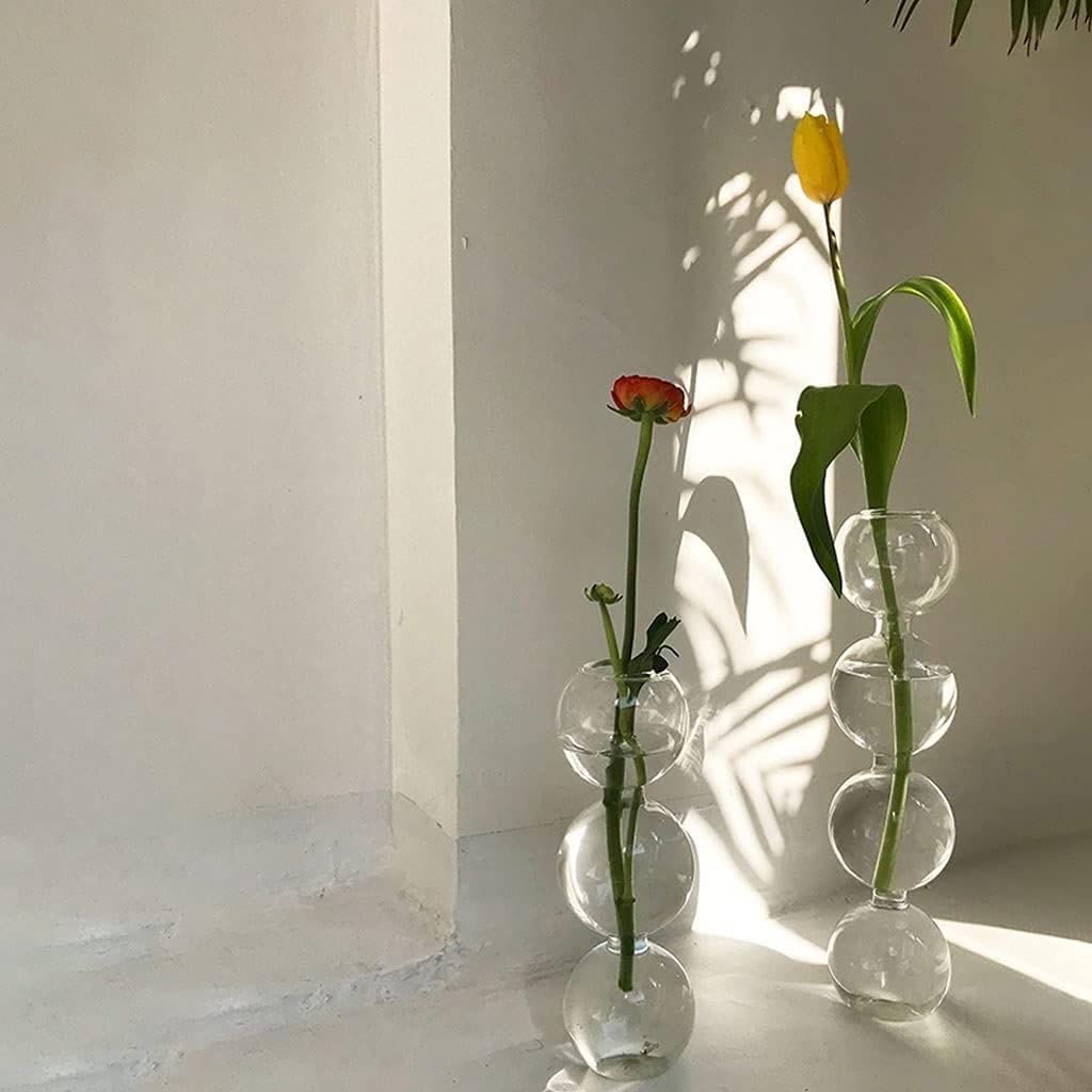 花瓶　水刺し　透明な茶黄色 Amazon.co.jp: 花瓶の装飾イン風透明黄色バブル花瓶フラワー